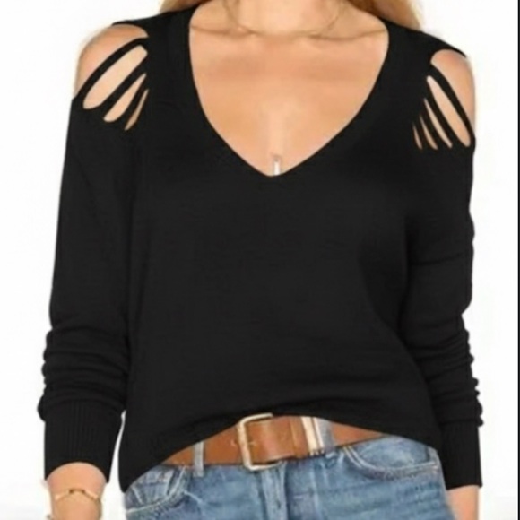 Central Park West Revolve Black Distressed Sweater